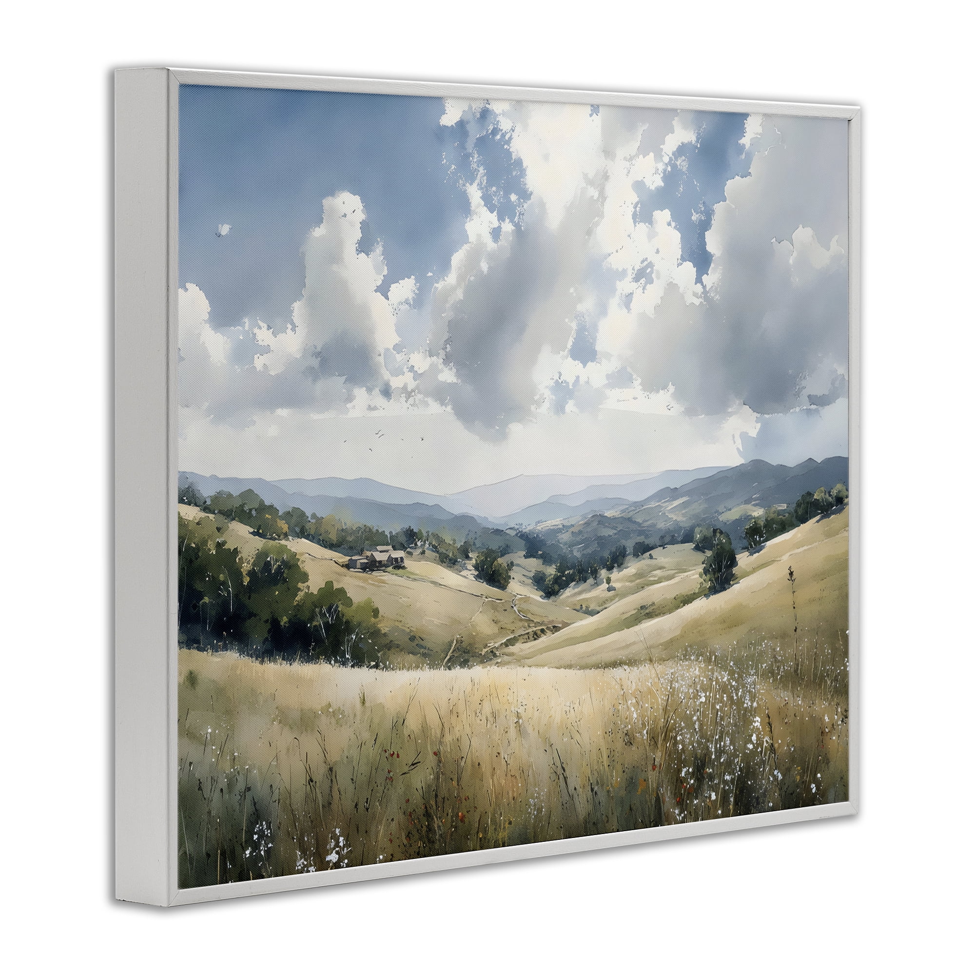 Stupell Industries Distant Hill House in Meadow White Framed Giclee Art, design by Franklyn Gregory