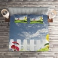 thumbnail image 2 of Ambesonne Nature Quilted Coverlet 3 Pcs, Daisy Flowers in Yard, Queen Size, White Green Blue, 2 of 2