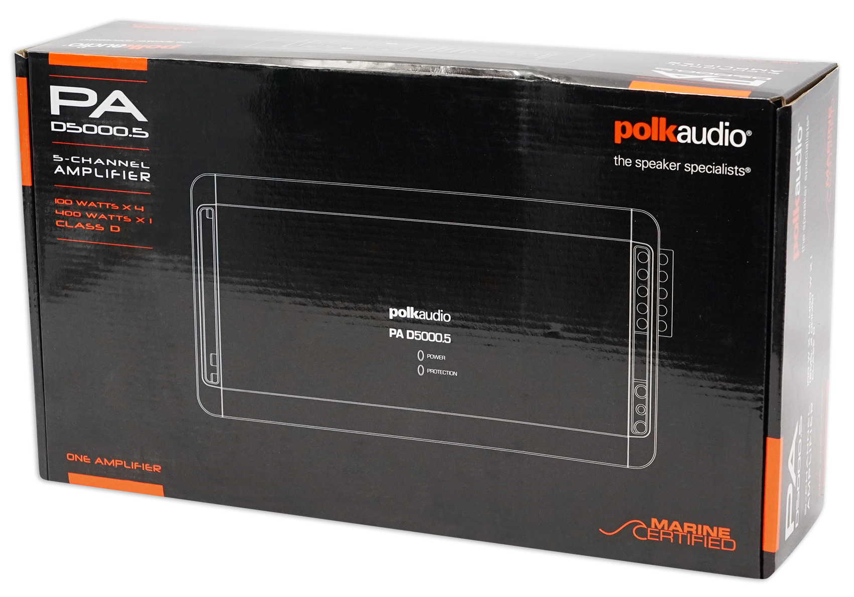 Polk Audio PA D5000.5 900W RMS, 5-Channel Class D PA Series Car Amplifier (PAD5000.5),100 Watts x4; 400 Watts x1 Polk Audio PA D5000.5 900W RMS, 5-Channel Class D PA Series Car