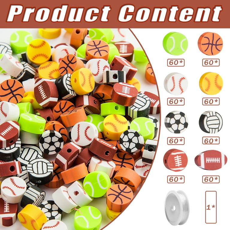 480 Pieces Polymer Clay Sport Beads, Christmas Gifts Stocking Stuffers with  Baseball, Basketball, Football, Volleyball, Tennis, DIY Sports Ball Clay  Beads for Craft Decoration Bracelets Pendants 