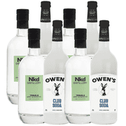 Nkd Distillery Tequila 4 Pack Alternative Premium Non-Alcoholic Spirit 750 ML Bottles w 4 Pack Owen’s Mixers Club Soda 750 ML Bottles - Perfect for Mocktails - A