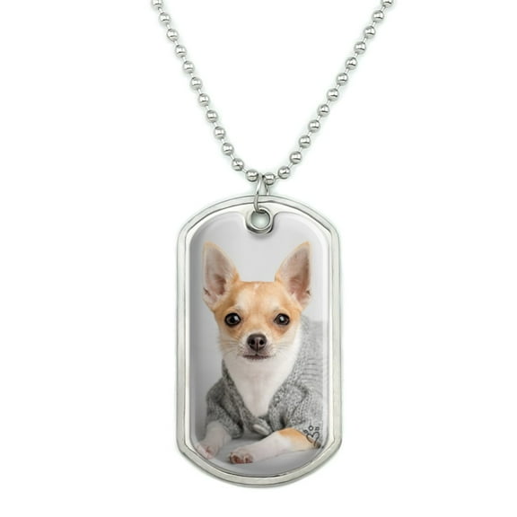 Chihuahua Little Dog in a Sweater Military Dog Tag Pendant Necklace with Chain