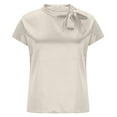 thumbnail image 6 of JGGSPWM Womens Silk Satin Bow Tie Neck Short Sleeve Button Down Dressy Casual Office Work Elegant Blouses Tops Beige M, 6 of 7