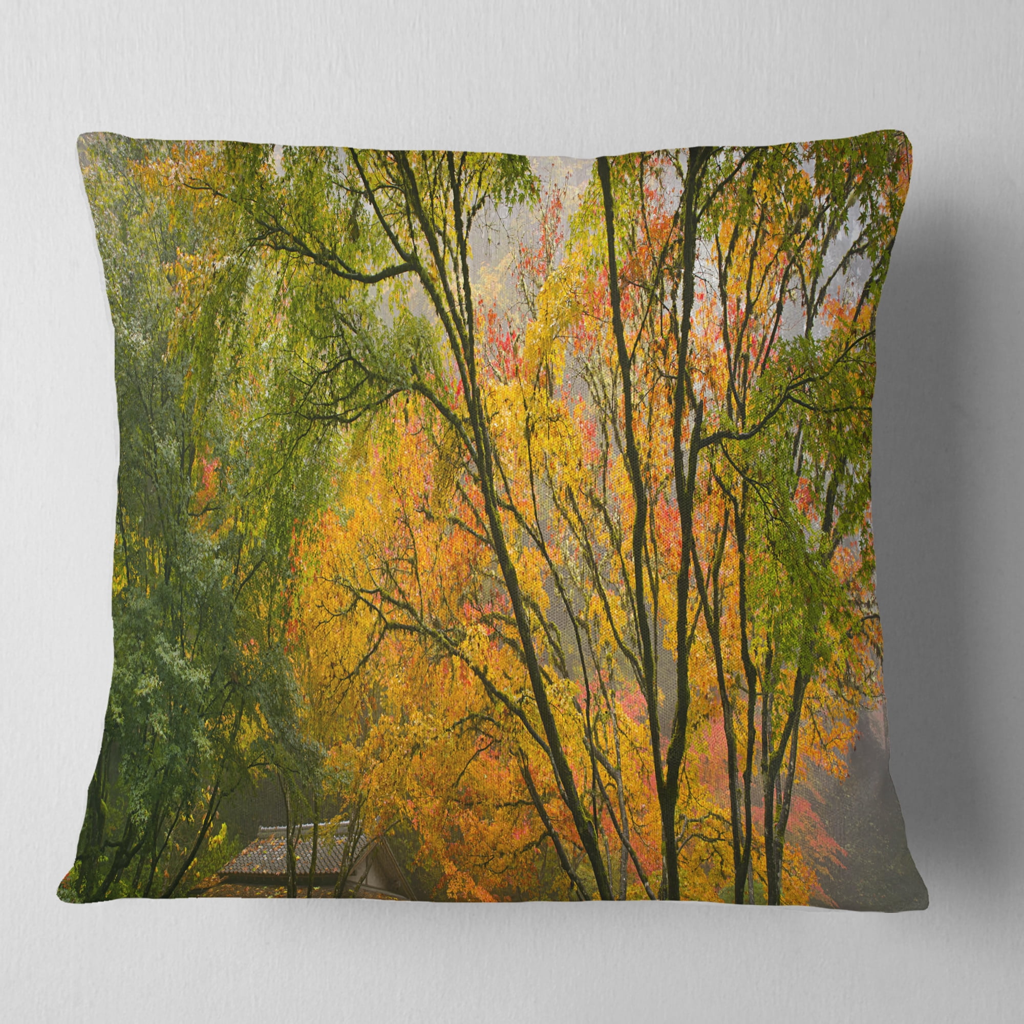 Designart Canopy of Maple Trees in Fall - Floral Photo Throw Pillow - 16x16