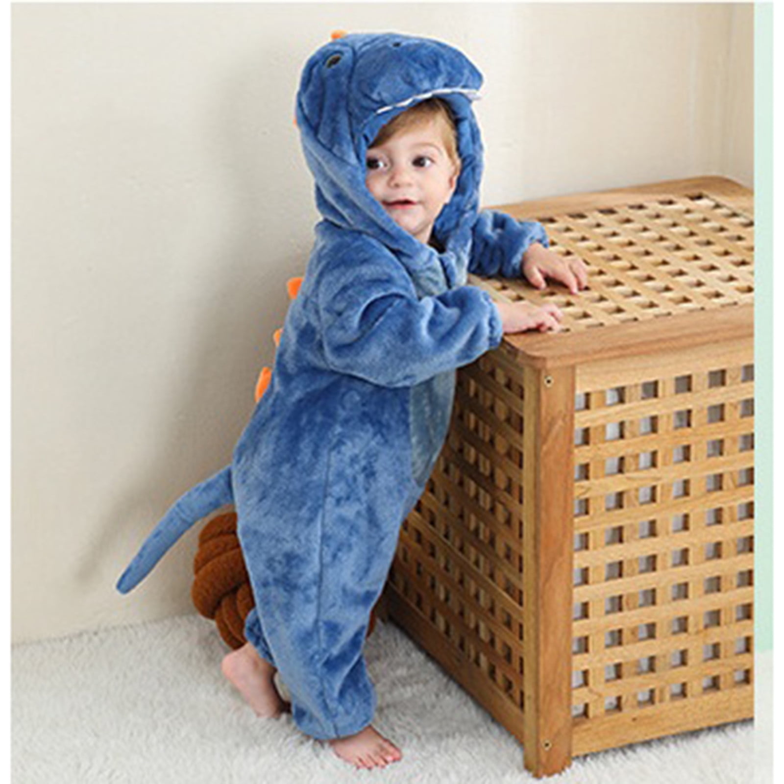 Toddler Boys Onesies Cute Cartoon Animal Hooded Romper Fall Winter Thicken Warm Fuzzy Long Sleeve Overall Unisex Pajamas Cute One-Piece Playsuits For Babys