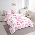 thumbnail image 2 of jejeloiu Girls Personalized Monogram K 7 Pieces Bedding Comforter Set For Kids Gifts,Pink Lovely Bow Cherry Full Bedding Set,Pink Reversible, 2 of 7
