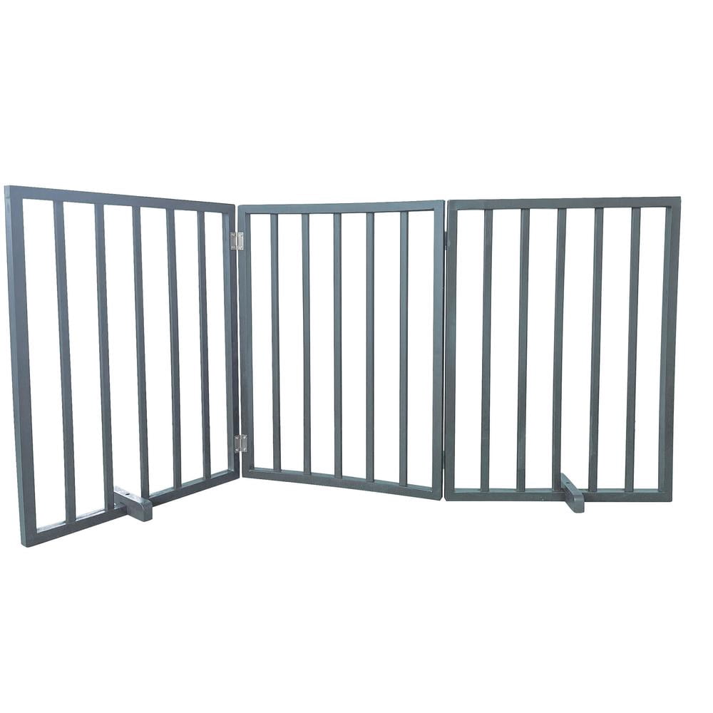 AmeriHome WFPGG3 54 in. Freestanding 3-Panel Folding Wood Pet Gate - Grey