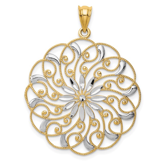 14K Yellow Gold & Rhodium Diamond Cut Fancy Swirl Pendant