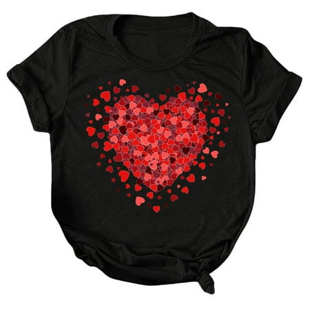 

Stretchy Shirts for Women Basics Tee Fashion Blouse For Women Casual Valentine Day Printing Shirts Round Neck Short Sleeve Tee Tops Tunic Blouse Womens V Neck Pajama Shirt