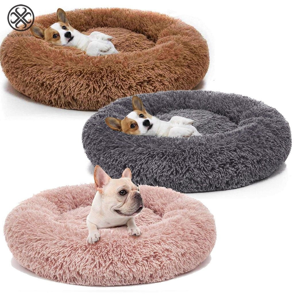 Luxtrada Original Cat and Dog Bed Luxury Shag Fur Donut Cuddler Round Donut Dog Beds Indoor Pillow Cuddler for Medium Small Dogs (S,Dark Grey)