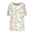 thumbnail image 4 of FAHXNVB Plus Size Crewneck T-Shirts for Womens Short Sleeve Floral Print Pleated Tees Tops Spring Summer Fashion Casual Comfortable Shirts, 4 of 5