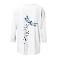 thumbnail image 5 of Plus Size 3/4 Sleeve Tops for Women Dragonfly Printed Crew Neck Fall Spring Summer Base Tee Shirt Tshirts S-5X (XL, White 01), 5 of 6