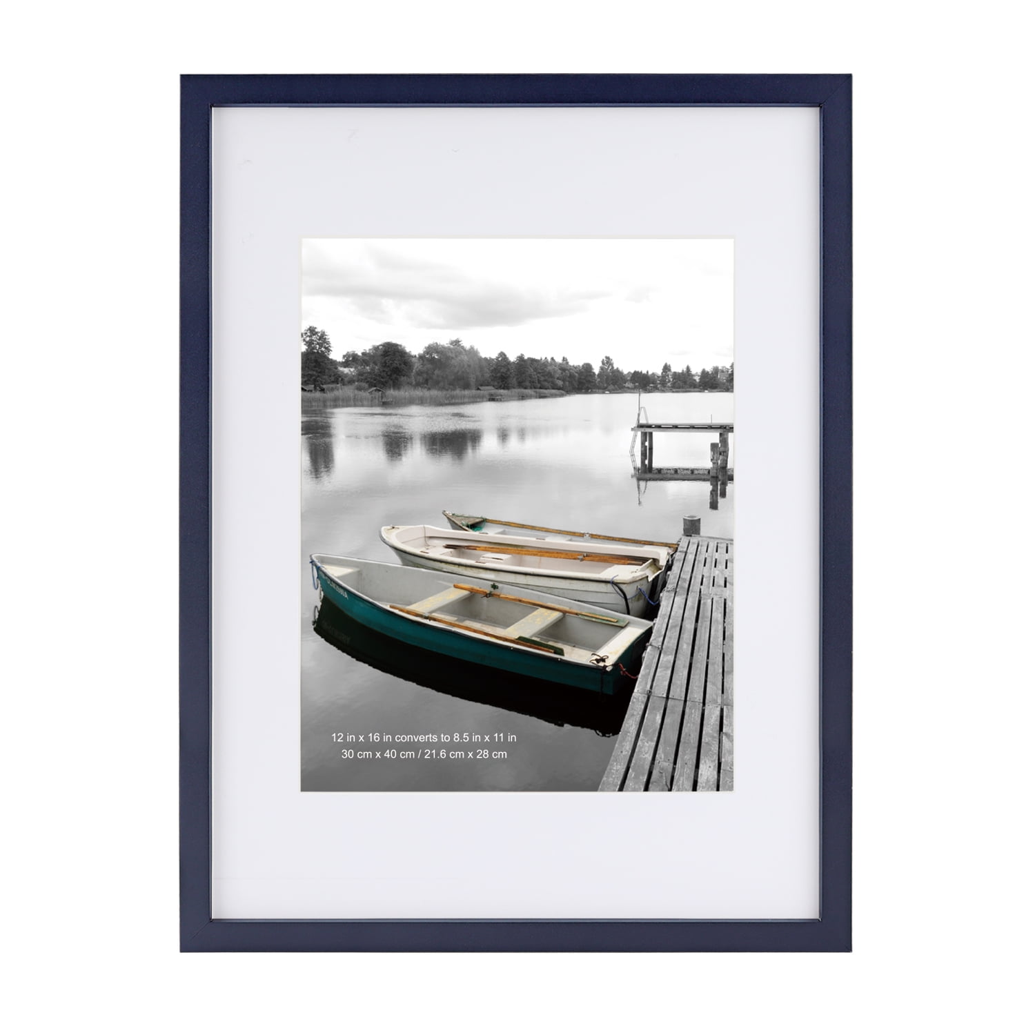 Scholartree 12 x 16 5-in-1 Wood Picture Frames Set-12x16 Matted to 8.5x11 Wall Frames, Blue