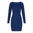 thumbnail image 3 of ylioge Womens Fall Dresses Slim Fit Bodycon Chunky Winter Warm Elastic Long Sleeve Square Neck High Waist Pencil Hem Solid Color Mini Dress Fall, 3 of 5