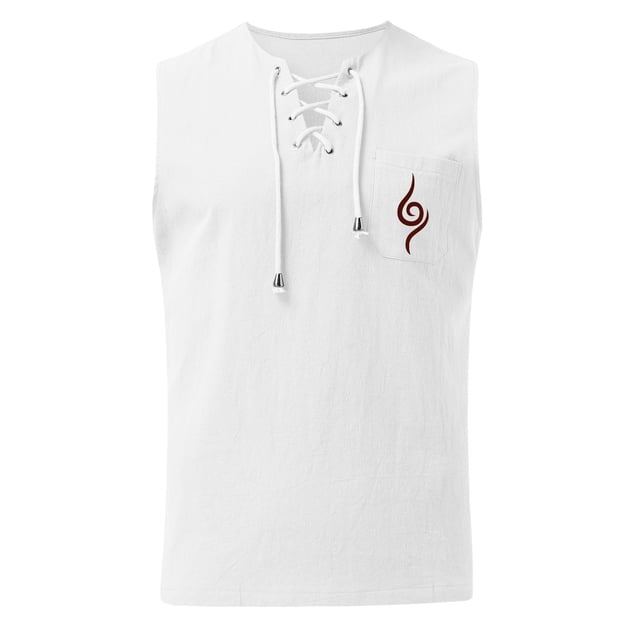 Tank Top for Men, Men Summer Drawstring Pocket Solid Color Printed Sleeveless Tank Top Casual Shirt