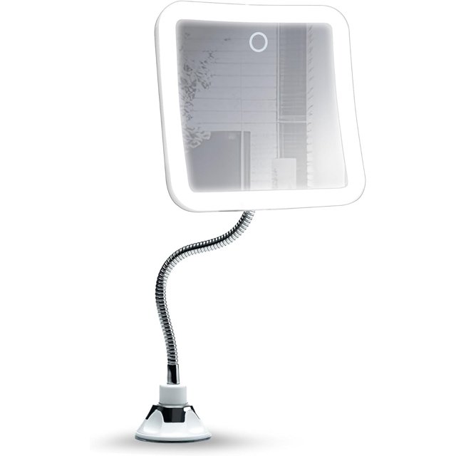 Biwat-10x Miroir Grossissant Flexible avec 3 Réglages de Lumière LED, Rechargeable - Miroir de Maquillage Éclairé à Col de Cygne pour Salle de Bain, Montage par Aspiration Verrouillable, Sans Fil, Rotatif à 360° (Mira 2 Plus)