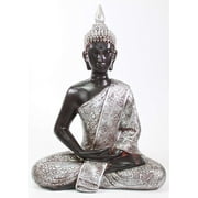 Feng Shui 11" Elegant Silver and Black Thai Meditating Buddha Home Decor Statue NEW