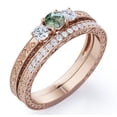 thumbnail image 1 of JeenMata Anillo Bodas Estilo Catedral Eduardiano Art Déco, Ágata Verde Musgo Drusa 1,75 ct y Moissanita en Oro Rosa 18 K sobre Plata, 1 of 6