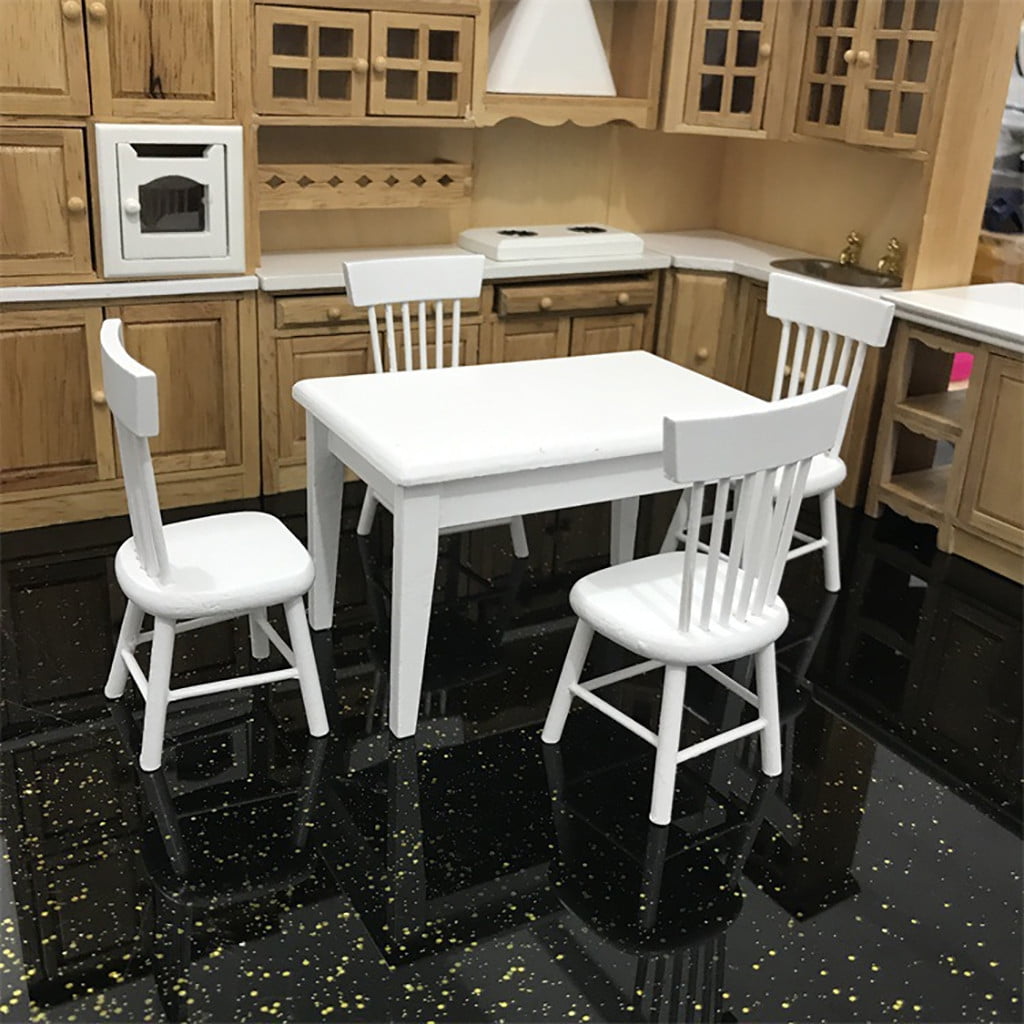 Details about   5pcs White Dining Table Chair Model Set 1:12 Dollhouse Miniature Furniture Hot 