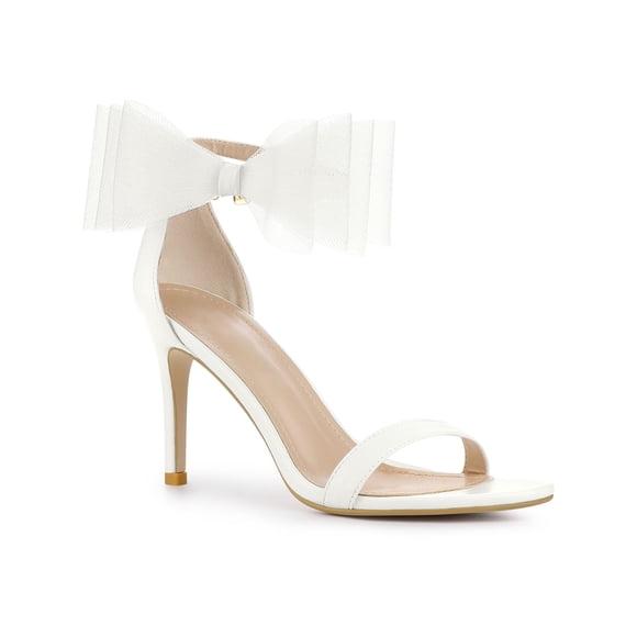BLISSFUL STEP Women's Open Toe Ankle Strap Bow Tie Stiletto High Heels Sandals White 7