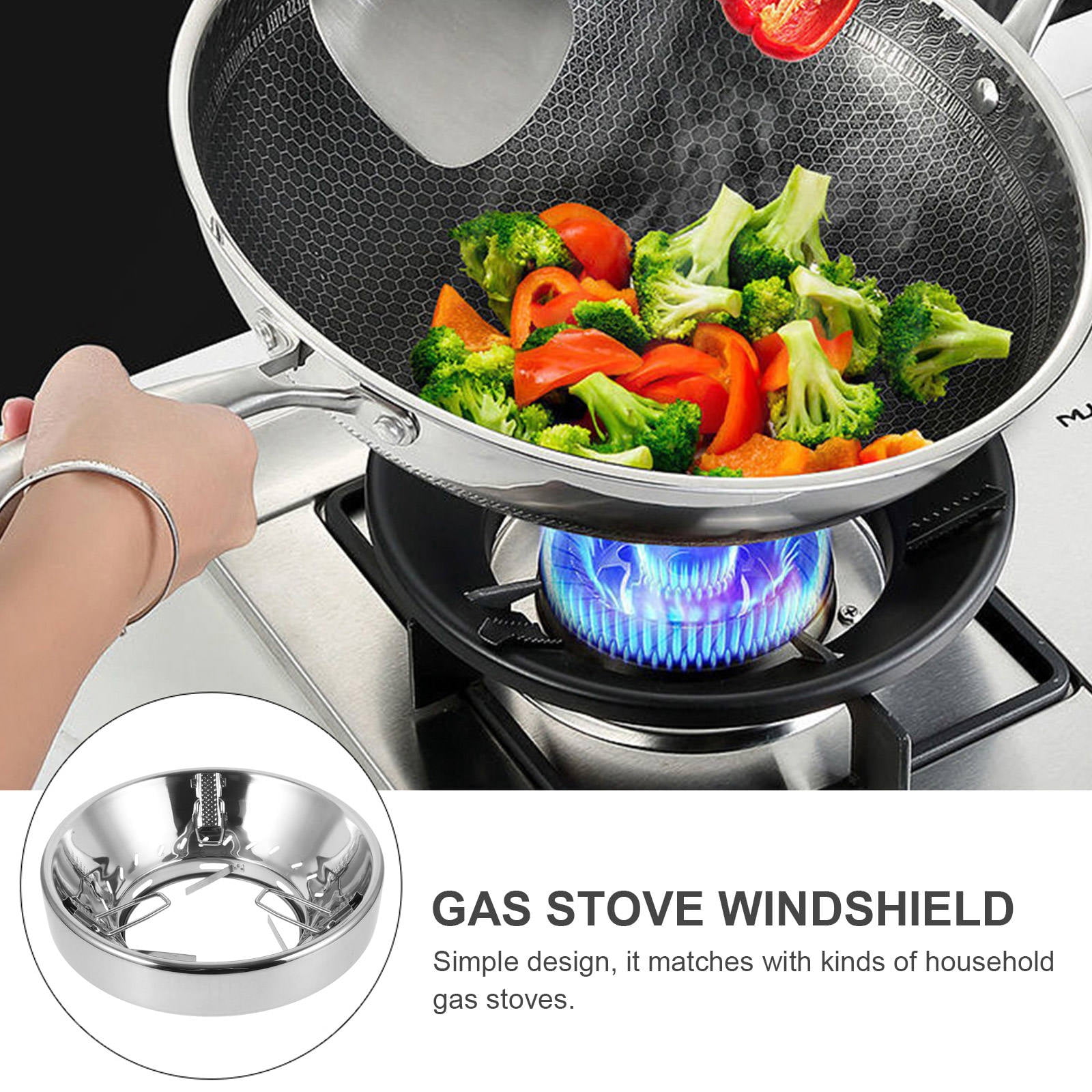 AURARMLET Windproof Stainless Steel Wok Easy Install Kitchen Accessory