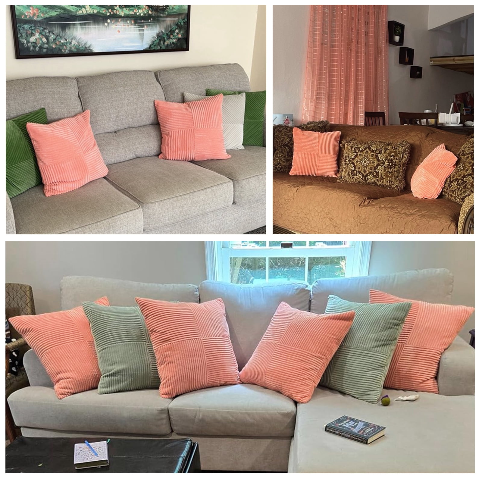 Fancy Homi 2 Packs Coral Lumbar Decorative Throw Pillow Covers 14x24 Inch for Living Room Couch, Rustic Farmhouse Boho Home Decor, Soft Striped Corduroy Rectangle Accent Peach Cushion Case 35x60 cm