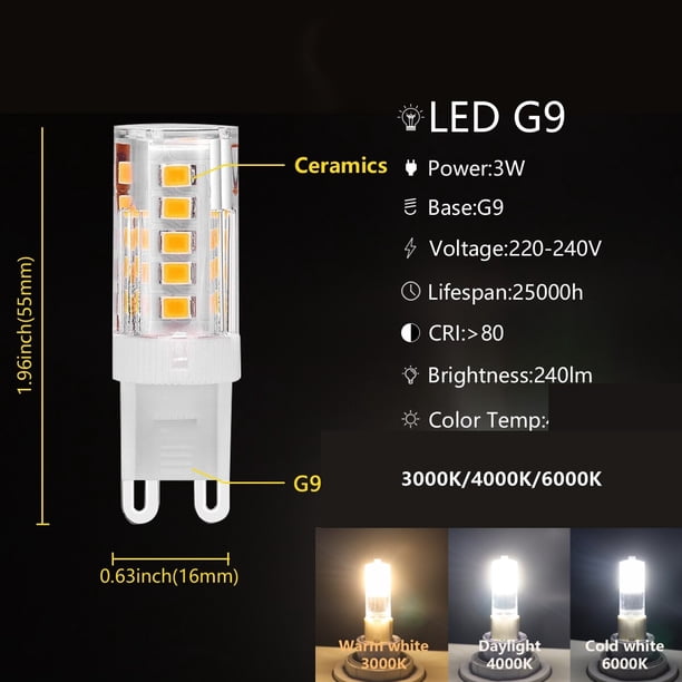 Amazon-miniluz LED G9 de mazorca de maíz, lámpara halógena súper brillante, no estroboscópica, 3W, 20W, 50W