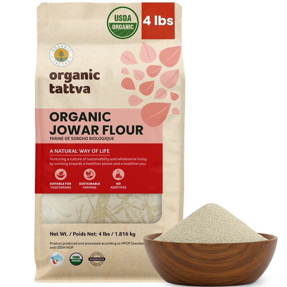 Organic Tattva Jowar Flour 4LB, Sorghum Flour, Vegan, Kosher, No Additives, Gluten Free, USDA Certified