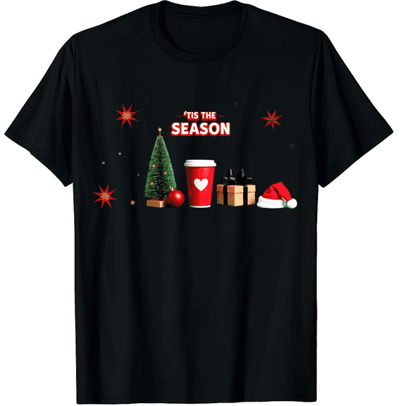 Tis The Season Christmas Xmas Shirts Christmas Tree Graphics Tees Funny Holiday Family Party Tops for Men and Women