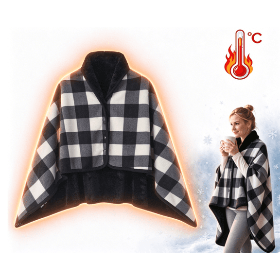 Fleece Wearable Blanket,Doublelayer Plaid Lap Blanket Comfy Poncho Throw with Buttons,Winter Comfy Soft Warm Shawl