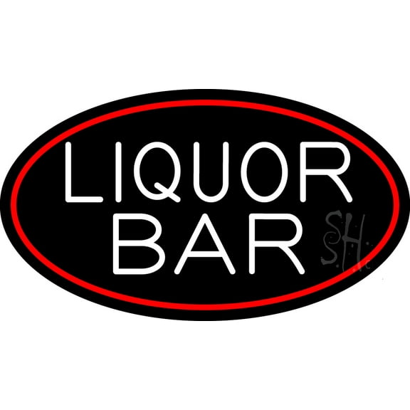Liquor Bar Oval With Red Border LED Neon Sign 20 x 37 - inches, Clear Edge Cut Acrylic Backing, with Dimmer - Bright and Premium built indoor LED Neon Sign for Bar decor.