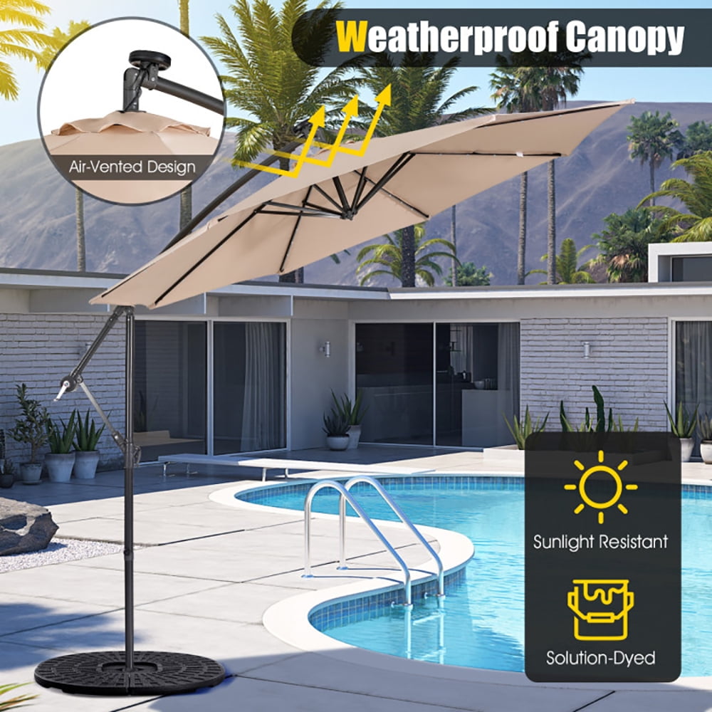 Aimee Lii 10 Feet Patio Solar Powered Cantilever Umbrella with Tilting System, Sunbrella Patio Umbrellas, Beige Aimee Lii 10 Feet Patio Solar Powered Cantilever Umbrella with Tilting System, Sunbrella Patio Umbrellas, Beige