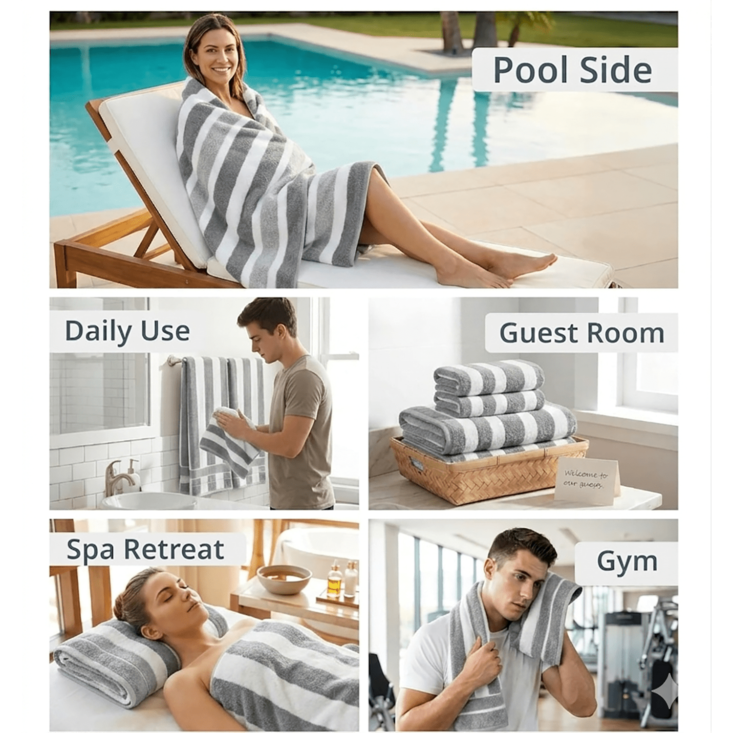 Bath Towel Set  8 Piece , Oversized Soft Cozy Towels Dark Gray Plush ,Including 2 Large Bath Towels, 2 Large Face Towels, 4 Hand Towels