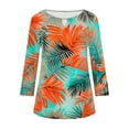 thumbnail image 4 of CYMMPU Summer Fashion Shirts 3/4 Sleeve Tunic Tops Flower Printed Loose Fit Spring Tops Blouses for Women Dressy Casual Crew Neck Lightweight Basic T-Shirts Green S, 4 of 6