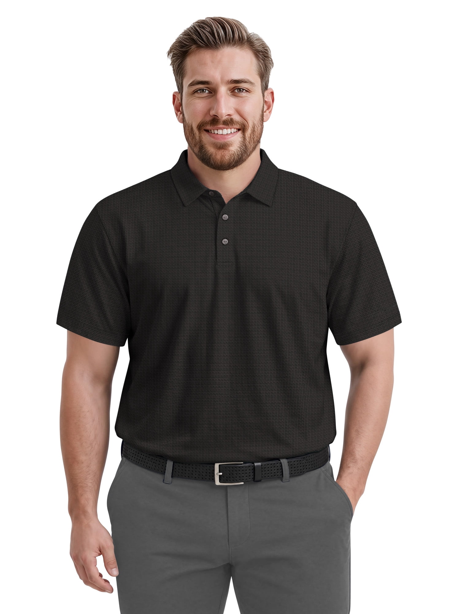 Ben Hogan Performance Men's & Big Men's Two-Color Jacquard Pattern Short Sleeve Golf Polo Shirt, Sizes S-4XLT