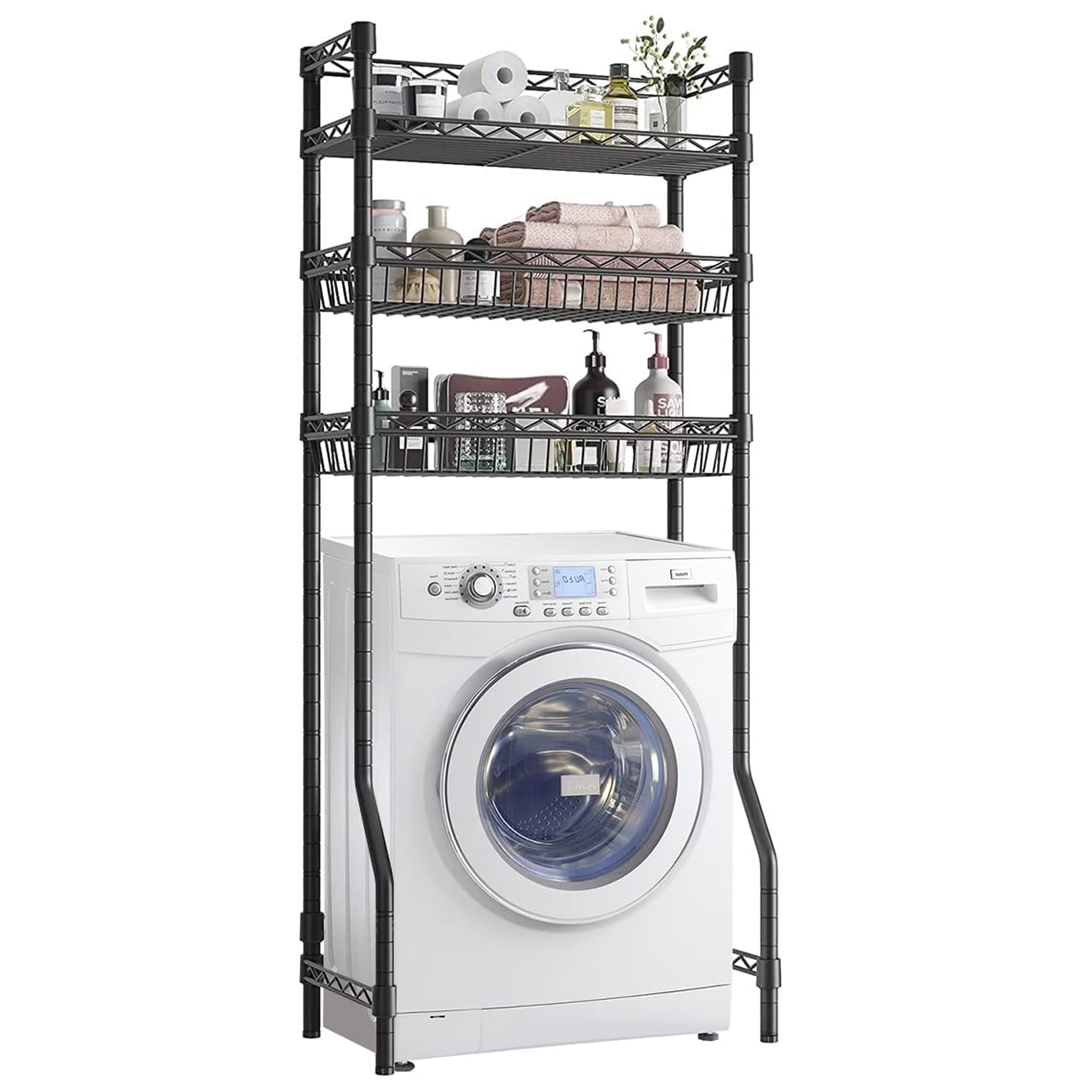 Untyo 3 Tier Over the Toilet Storage Rack Bathroom Storage Shelf Space Saver Stand Above Toilet Wire Shelves Sturdy Metal Bathroom Organizer Shelf with Adjustable Shelves and Baskets