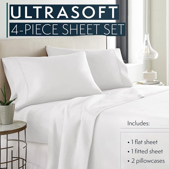 HC Collection Hotel Luxury Platinum 1800 Series Bedding Set Queen White Deep Pockets Wrinkle Fade Resistant Hypoallergenic Microfiber Sheets