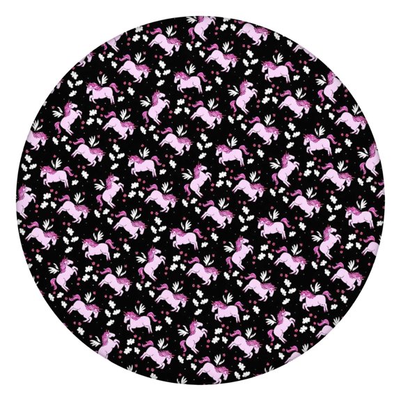 Black Pink Unicorn Pattern Round Fitted Tablecloth with Elastic Edge,Dining Table Cover Waterproof,Outdoor Round Tablecloth for Camping,Dining,Indoor and Outdoor