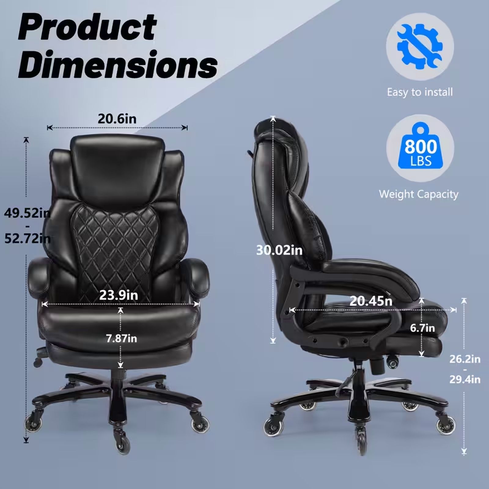Qusaphy 800lb Heavy Duty Executive Chair, Leather Office Chair with Adjustable Lumbar Support & Headrest, Double-Layer Cushion Ergonomic Desk Chair