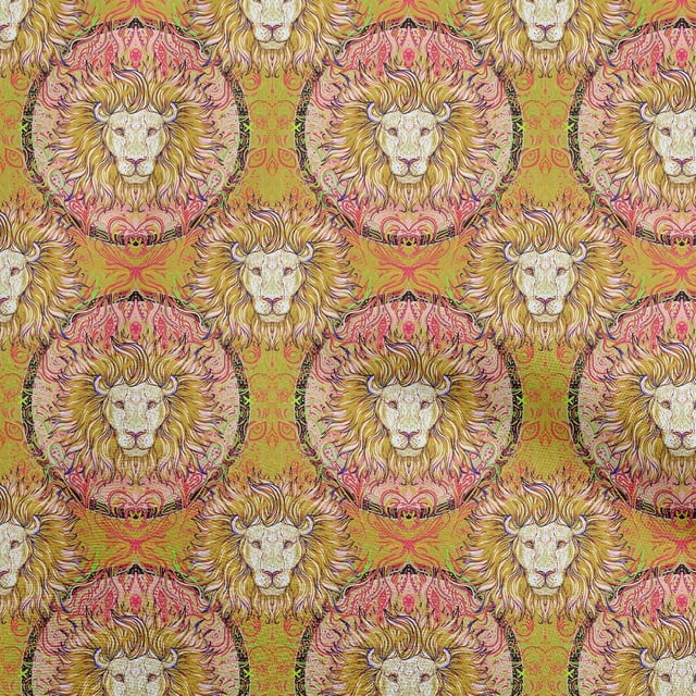 oneOone Cotton Poplin Dark Mustard Fabric Lion Face Sewing Craft Projects Fabric Prints by Yard 56 Inch Wide