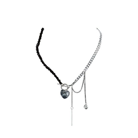 Heart Pendant Necklace Y2k Irregular Beads Fringe Chain Choker Necklace for Women