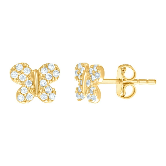 14k Yellow Gold Womens Cubic Zirconia Butterfly Angel Wings Fashion Stud Earrings 6.2x7.7mm Wide Stud Earring for Women