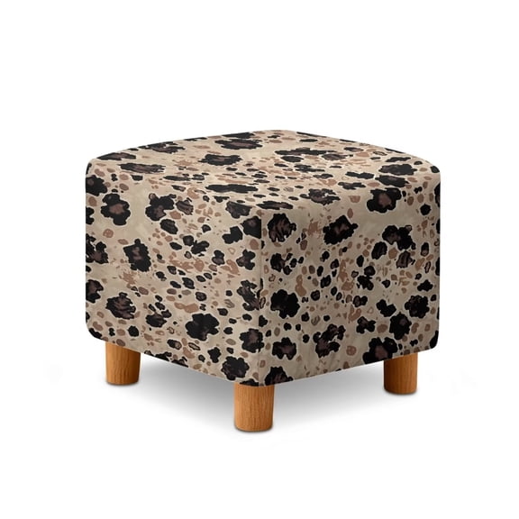 SCRAWLGOD Vintage Leopard Print Brown Square Ottoman Cover Jacquard Fabric Ottoman Slipcover Stretchable Footrest Stool Covers for Square and Rectangle Ottomans