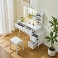 thumbnail image 4 of Kadyn Makeup Dressing Table Set, Vanity Set,Modern Makeup Vanity Desk with LED Lights & Mirror, 4 Drawer Dressing Table Set with Stool, White, 4 of 9
