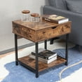 thumbnail image 3 of JJS Side End Table, Nightstand, Bedside Table with Drawer and Storage Shelves, Sofa Table for Living Room, Bedroom, Accent Furniture, Easy Assembly, Rustic Brown, 3 of 7