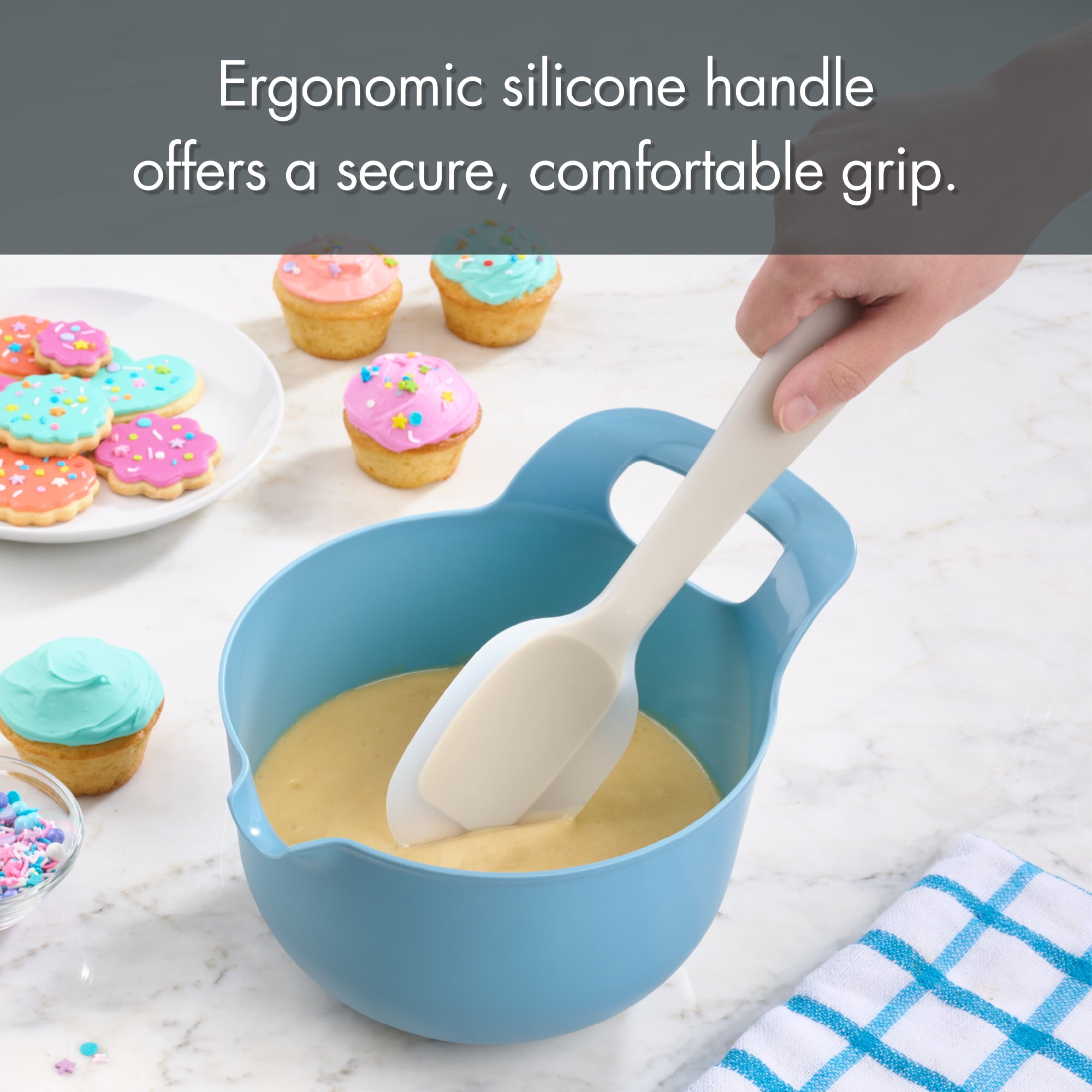 Mainstays Dual-Ended Turner and Solid Spoon Scraper, Light Gray