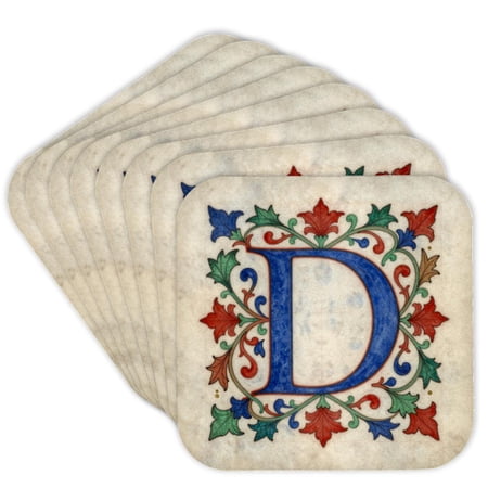 3drose, Personalized Illuminated Letter D, Set of 8 Coasters - Cork