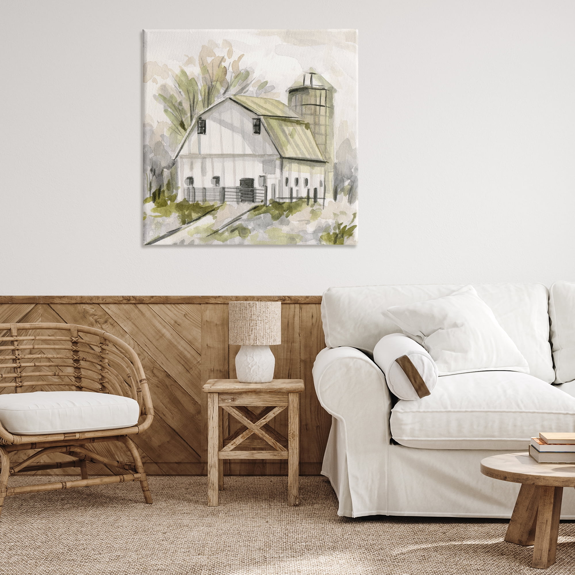 Stupell Industries Neutral Farmhouse Barn Scenery Painting Gallery Wrapped Canvas Art Print Wall Art, 36 x 36