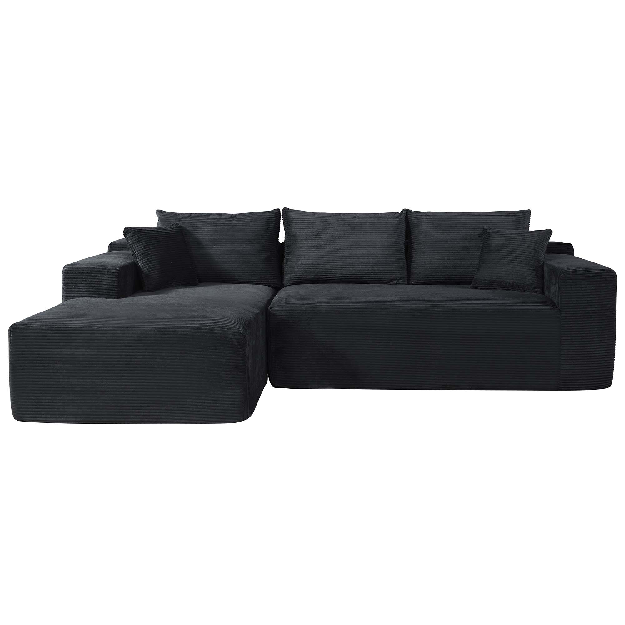 Miniyam 96" x 61" Convertible Corduroy L-Shaped Sofa with Chaise, 3-Seater Modular Sectional Compressed Couch with Pillows for Living Room, Black (Left Facing)