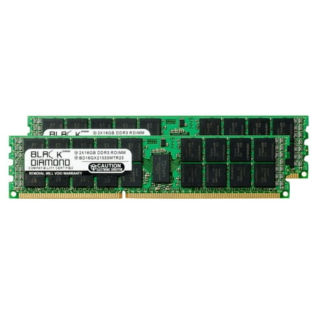 32GB 2X16GB Memory RAM for Intel Server System SR1625URR, SR1695WB DDR3 ECC Registered RDIMM 240pin PC3-10600 1333MHz Black Diamond Memory Module